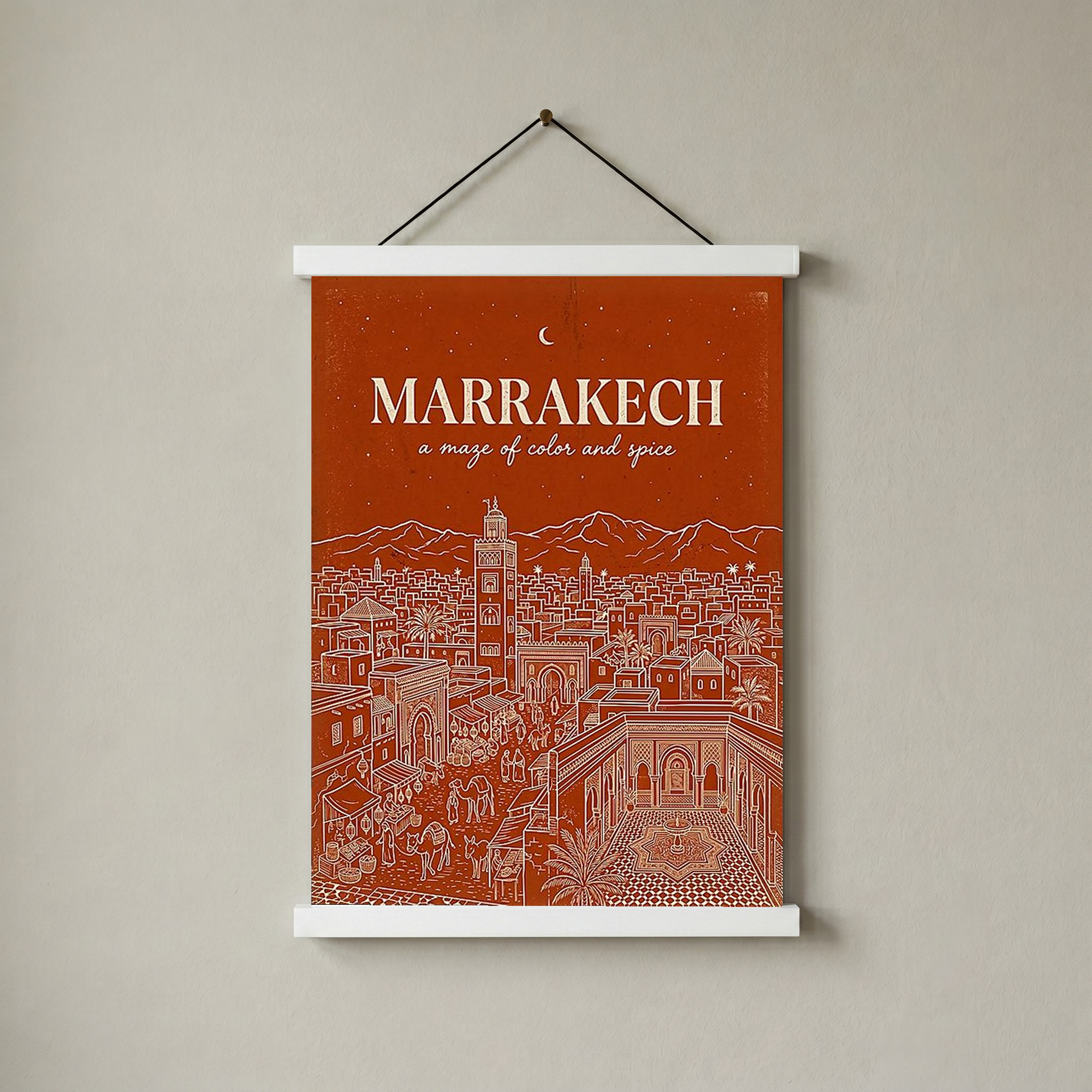 Marrakech Line Art Print — Terracotta Koutoubia Medina Skyline Wall Art