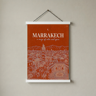 Marrakech Line Art Print — Terracotta Koutoubia Medina Skyline Wall Art