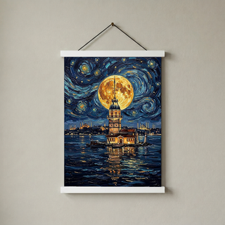 Maiden Tower Istanbul Full Moon Print — Van Gogh-Style Skyline Wall Art