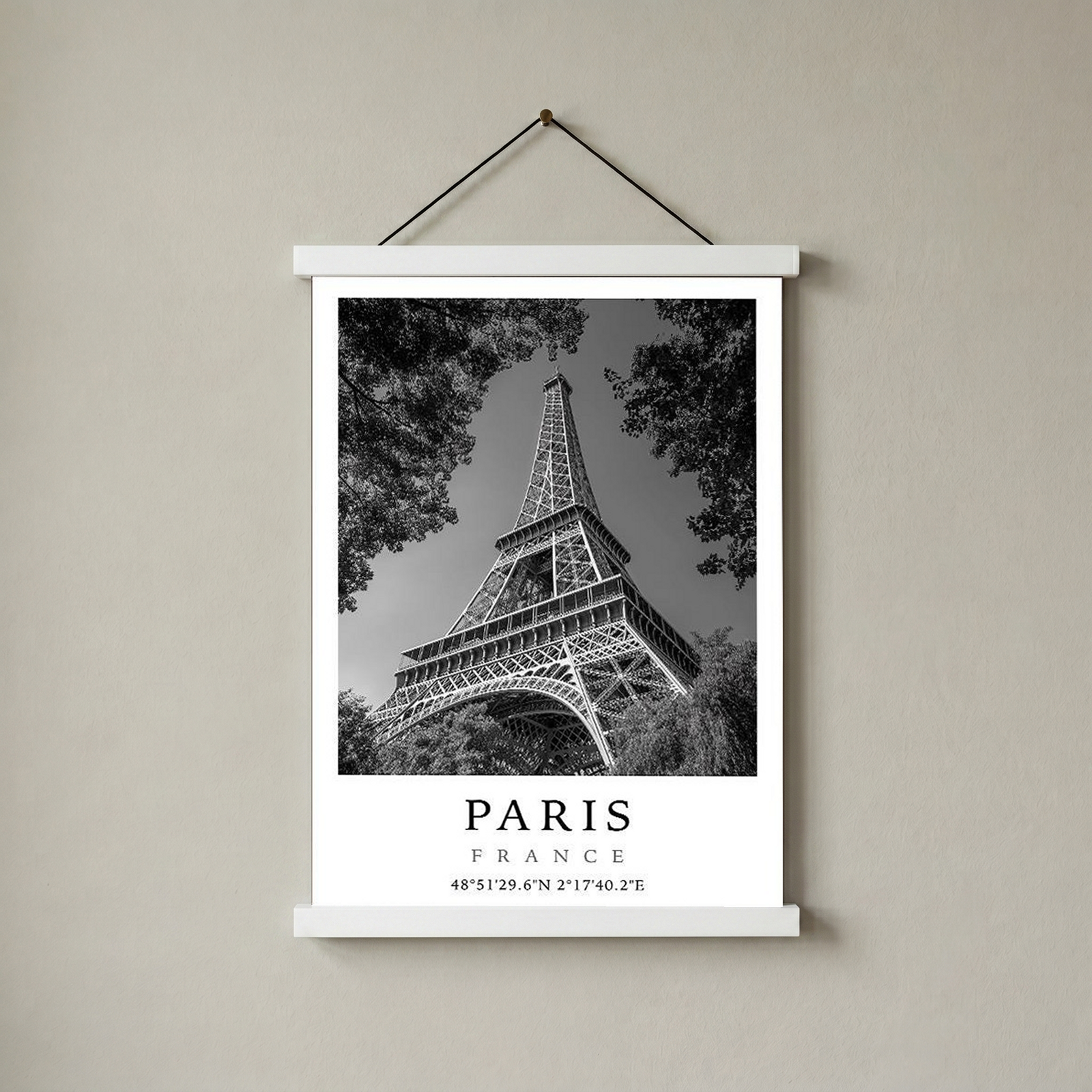 Paris Eiffel Tower Poster — Black and White France Coordinates Print