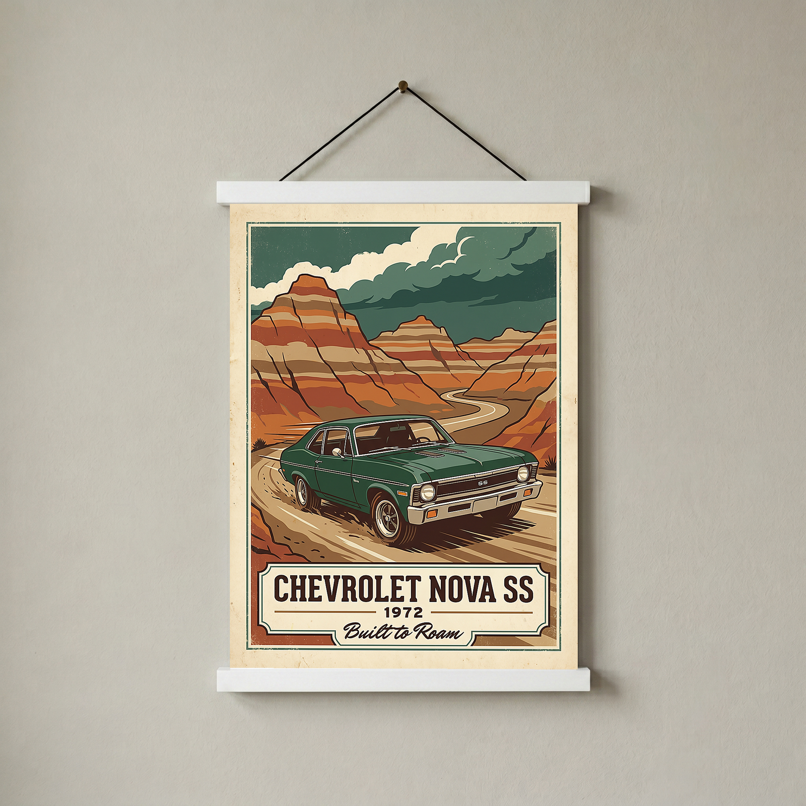 Chevrolet Nova SS 1972 V3 Poster — Vintage Muscle Badlands Canyon Print