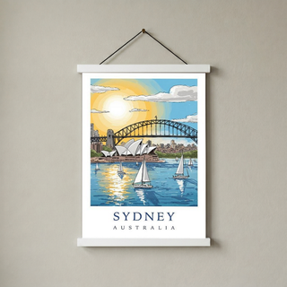 Sydney Australia Travel Poster — Opera House Harbour Bridge Sailboat Print