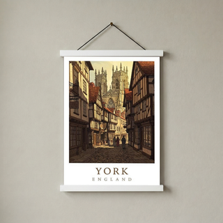 York England Travel Poster — Shambles Medieval City York Minster Print