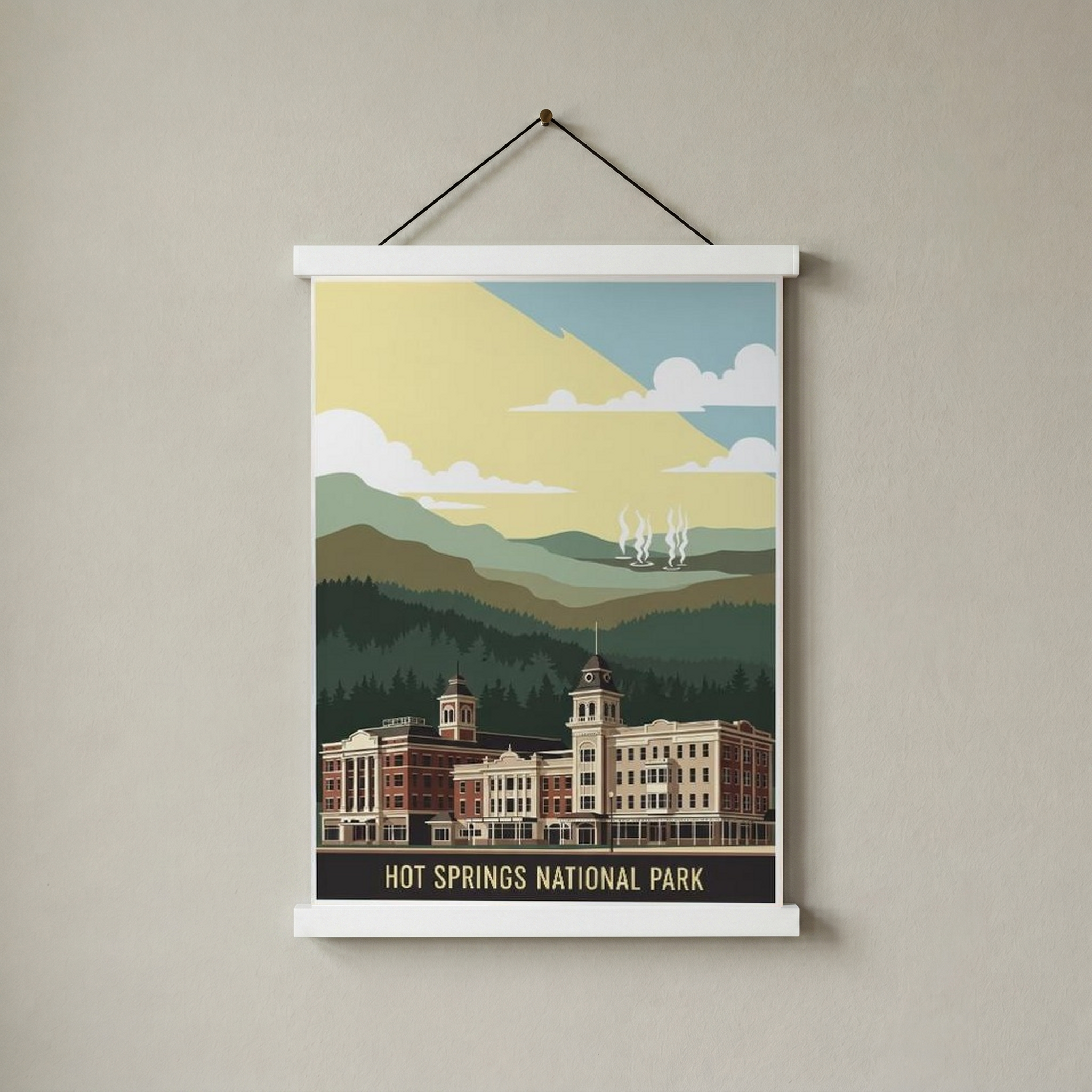 Hot Springs National Park Poster — Vintage Arkansas Bathhouse Row Print