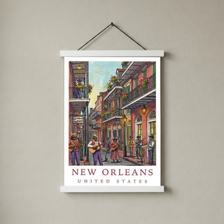 New Orleans Travel Poster — French Quarter Jazz Buskers Street Print