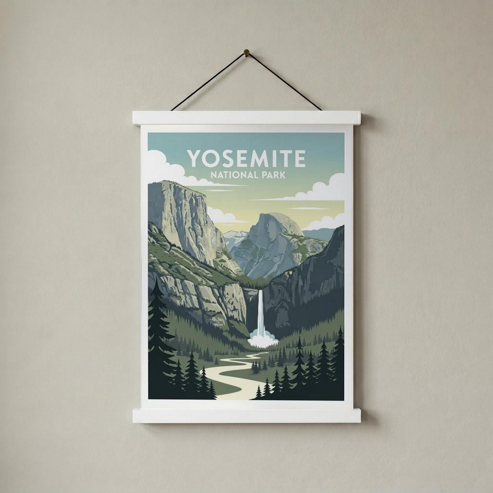 Yosemite National Park Poster — Vintage California El Capitan Half Dome Waterfall Print
