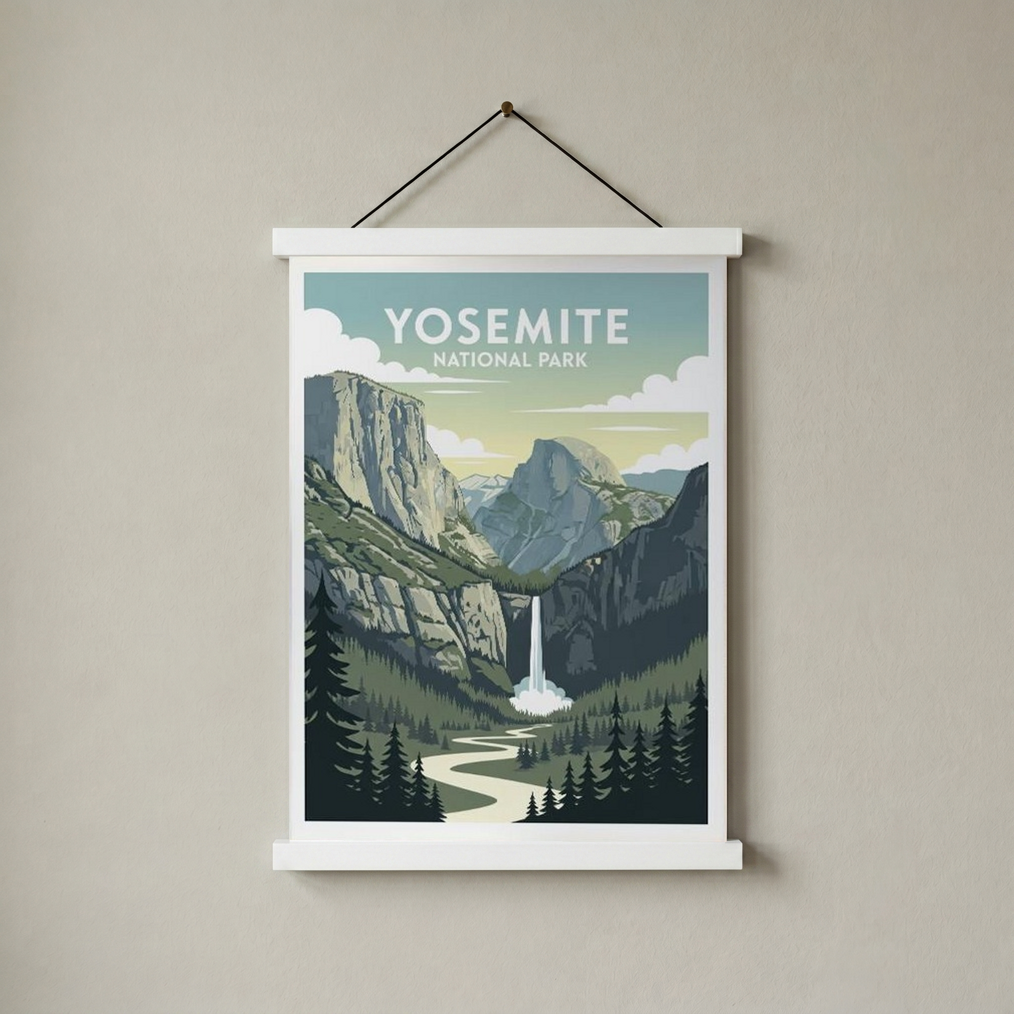 Yosemite National Park Poster — Vintage California El Capitan Half Dome Waterfall Print