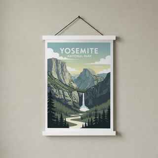 Yosemite National Park Poster — Vintage California El Capitan Half Dome Waterfall Print