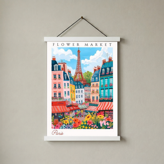 Paris Flower Market Print — Eiffel Tower Cityscape French Botanical Art