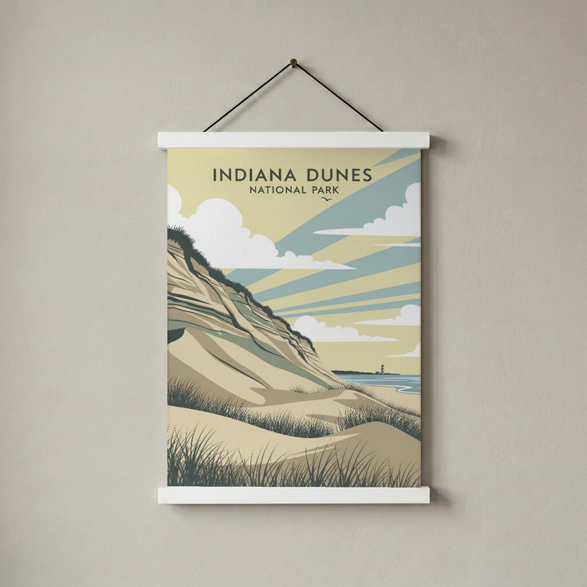 Indiana Dunes National Park Poster — Vintage Lake Michigan Lighthouse Print