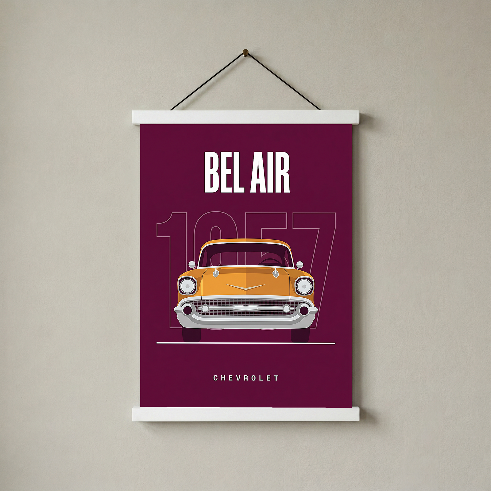 Chevrolet Bel Air 1957 Minimalist Poster — Burgundy Classic Car Line Art