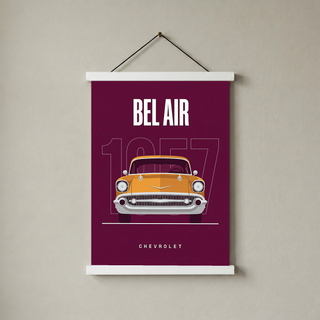 Chevrolet Bel Air 1957 Minimalist Poster — Burgundy Classic Car Line Art