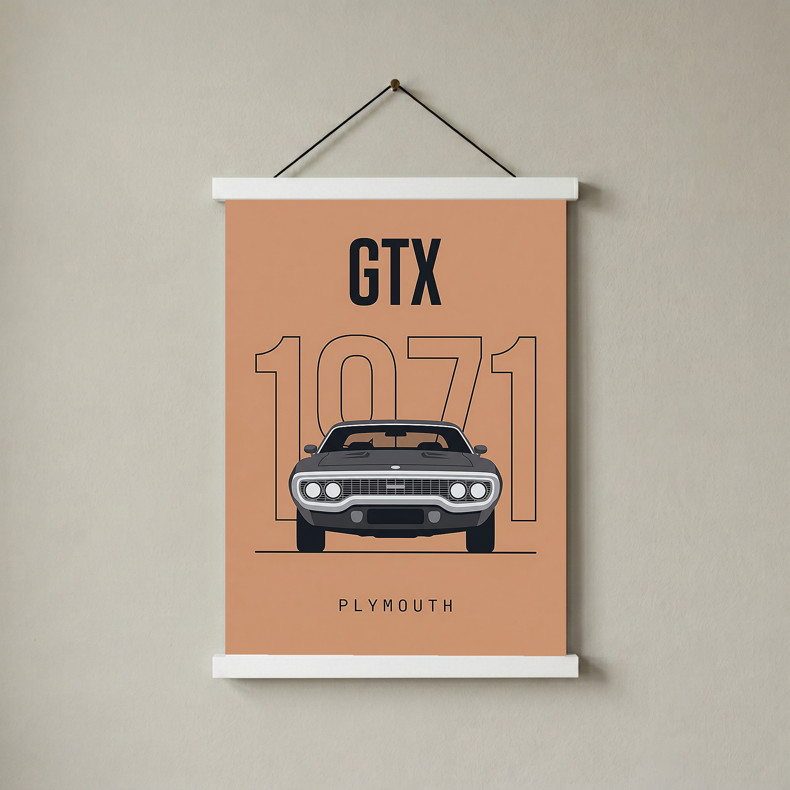 Plymouth GTX 1971 Minimalist Poster — Peach B-Body Muscle Line Art