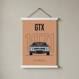 Plymouth GTX 1971 Minimalist Poster — Peach B-Body Muscle Line Art