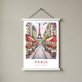 Paris France Travel Poster — Eiffel Tower Street Cafe Print