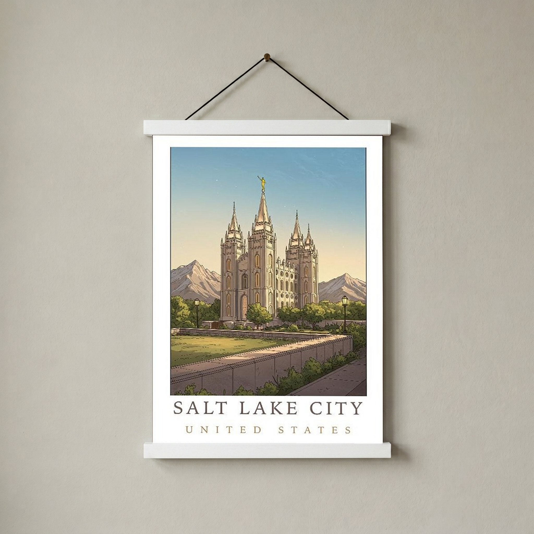 Salt Lake City Utah Travel Poster — Temple Square Wasatch Mountains Print