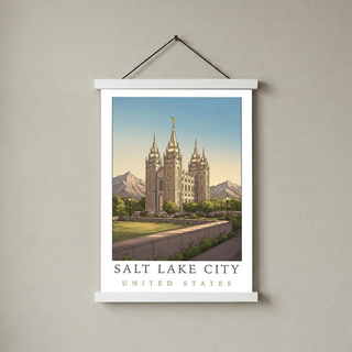 Salt Lake City Utah Travel Poster — Temple Square Wasatch Mountains Print