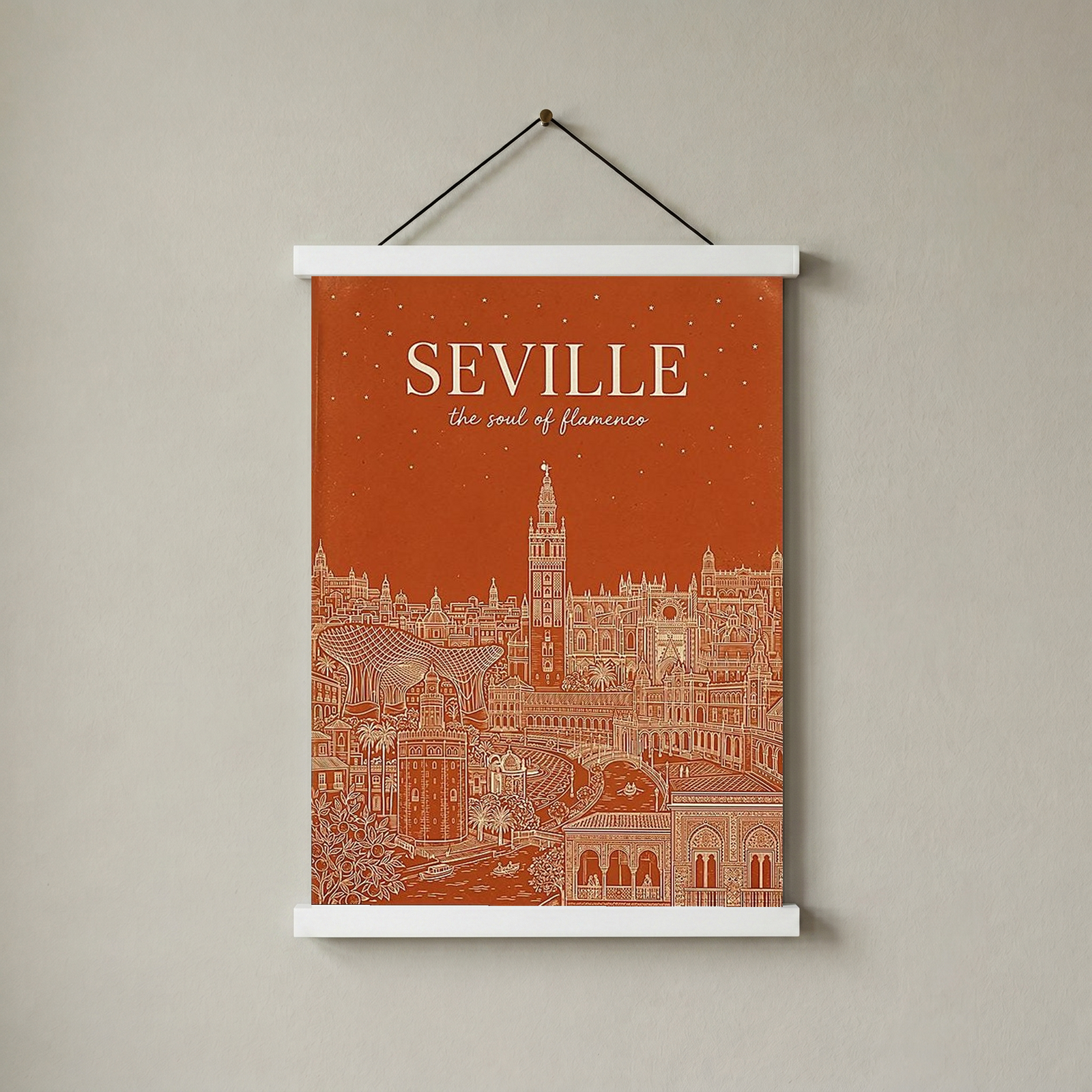 Seville Line Art Print — Terracotta Giralda Tower Plaza de España Wall Art