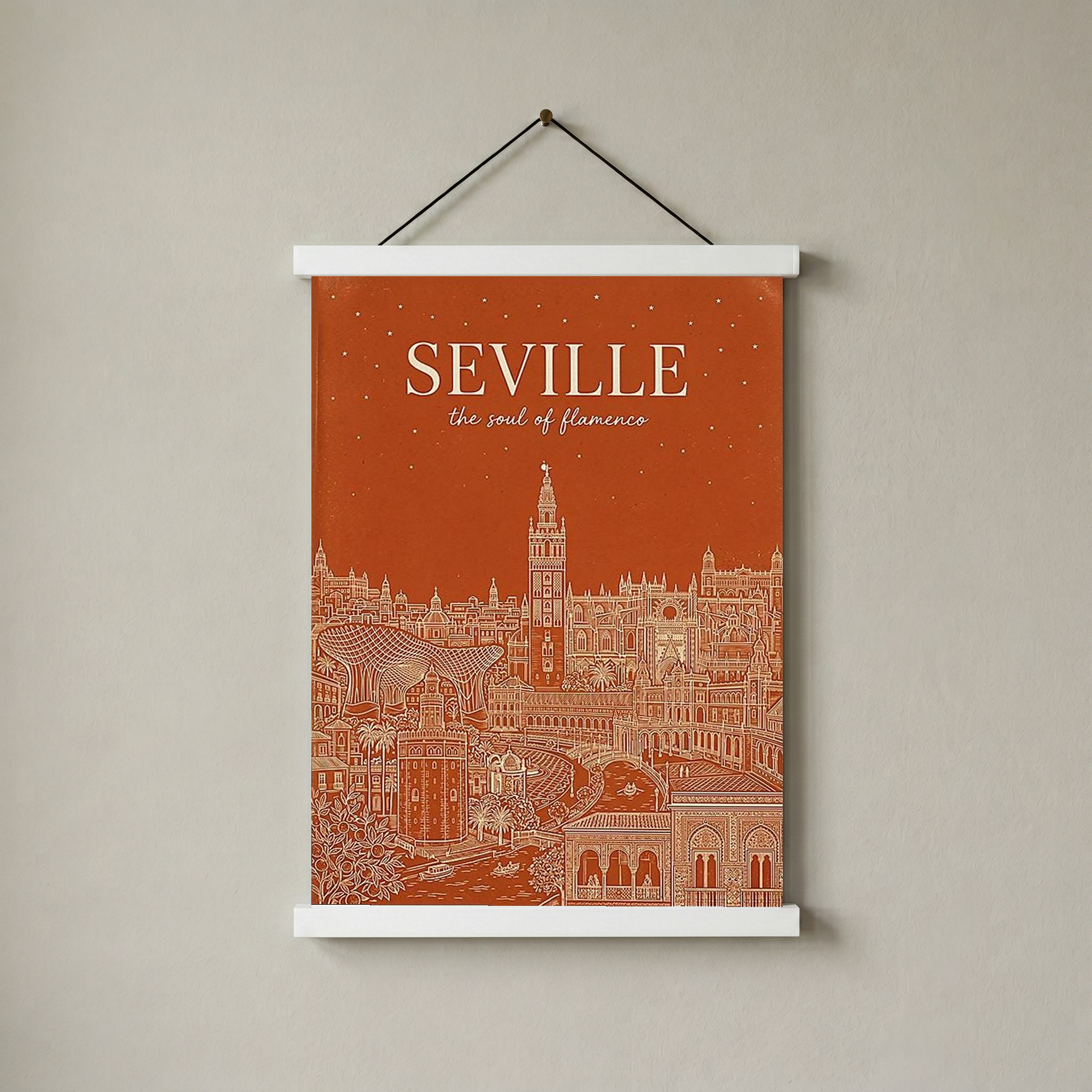 Seville Line Art Print — Terracotta Giralda Tower Plaza de España Wall Art