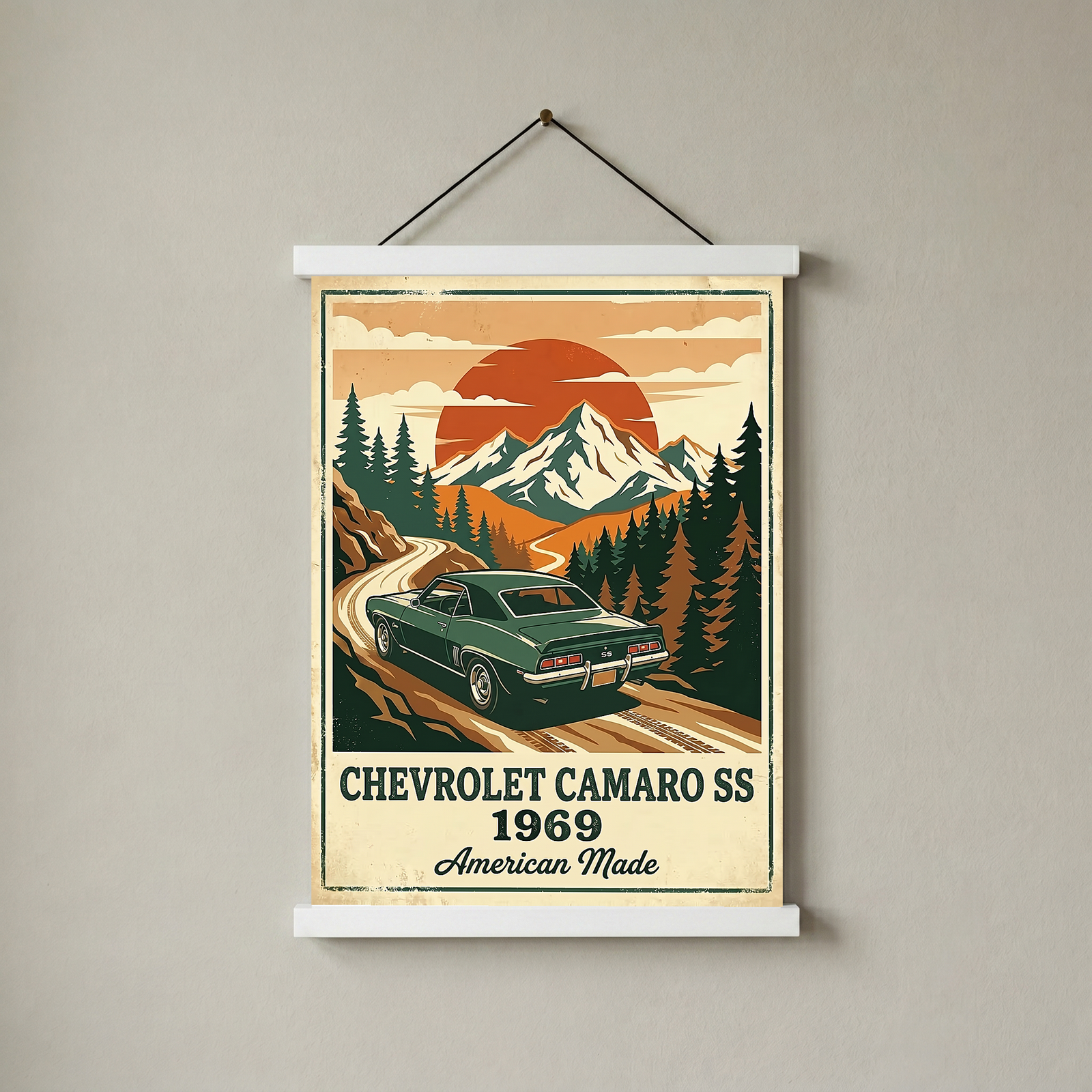 Chevrolet Camaro SS 1969 V2 Poster — Vintage Muscle Car Mountain Pine Print