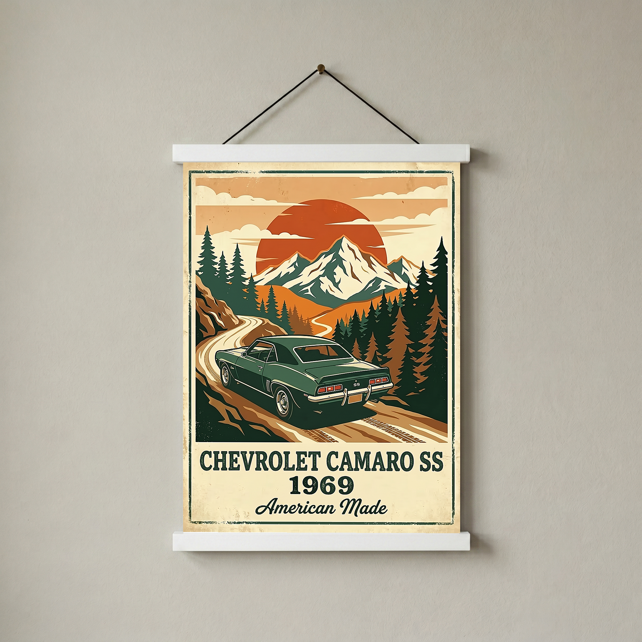 Chevrolet Camaro SS 1969 V2 Poster — Vintage Muscle Car Mountain Pine Print