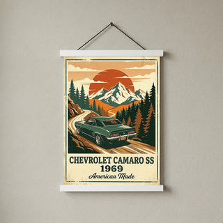 Chevrolet Camaro SS 1969 V2 Poster — Vintage Muscle Car Mountain Pine Print