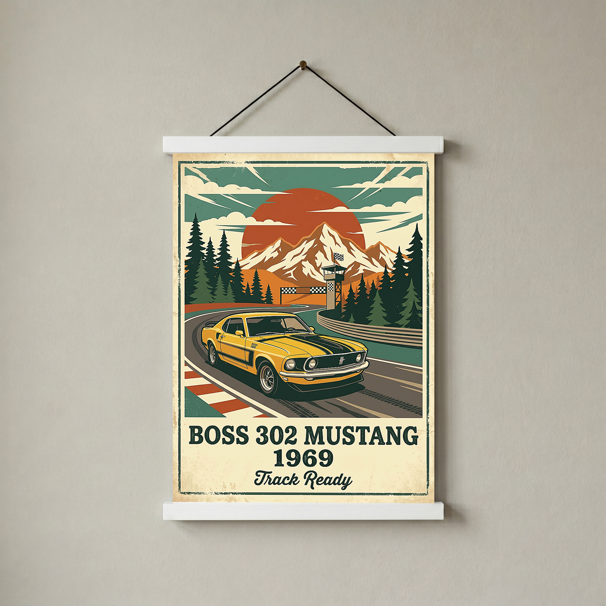 Boss 302 Mustang 1969 Poster — Vintage Muscle Car Race Track Print