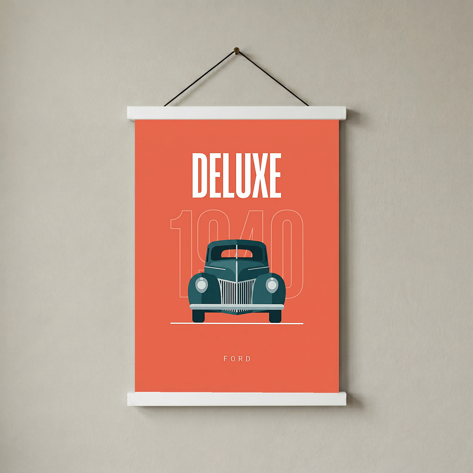 Ford Deluxe 1940 Minimalist Poster — Coral Pre-War Classic Line Art