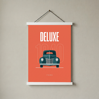 Ford Deluxe 1940 Minimalist Poster — Coral Pre-War Classic Line Art