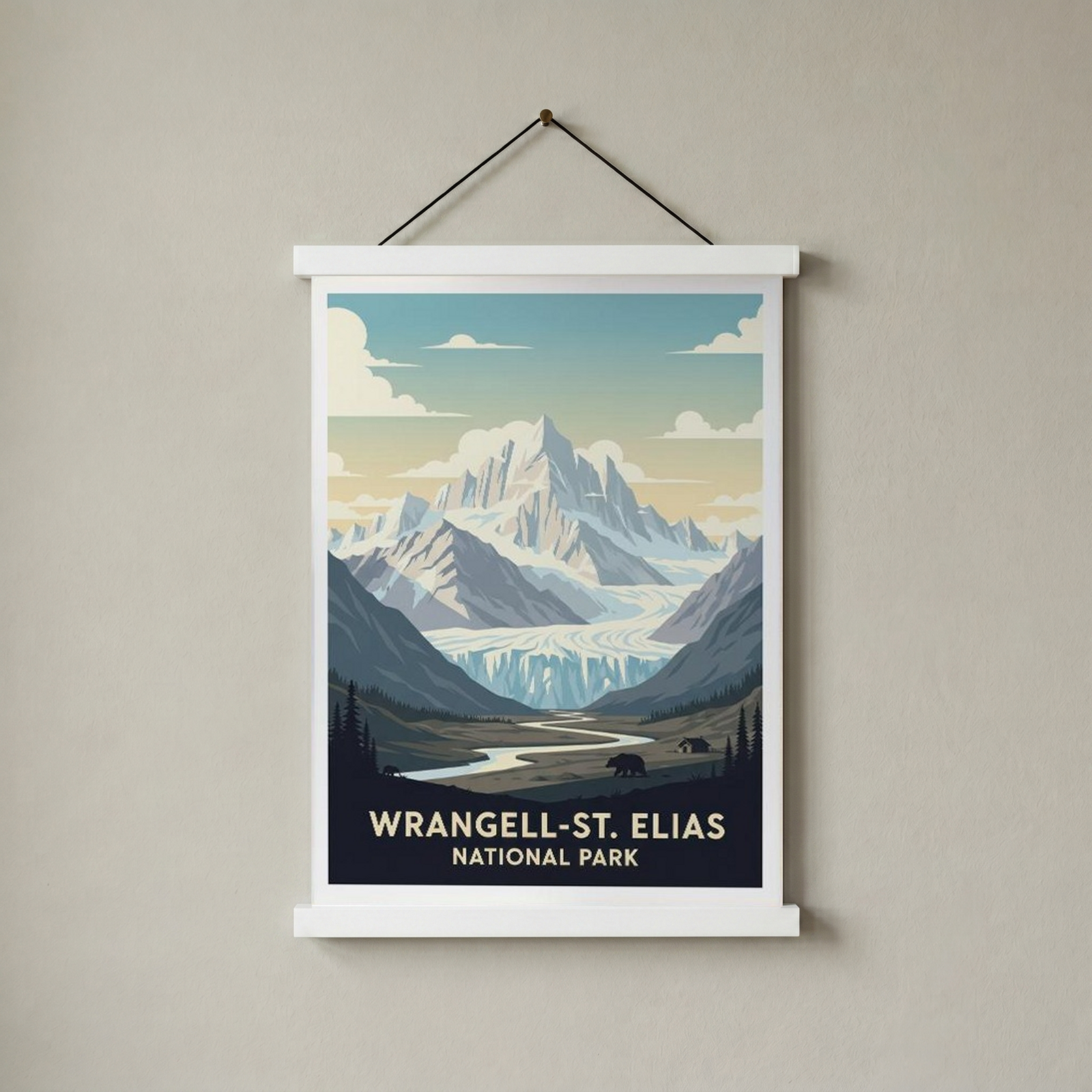 Wrangell-St. Elias National Park Poster — Vintage Alaska Glacier Mountain Bear Print
