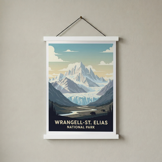 Wrangell-St. Elias National Park Poster — Vintage Alaska Glacier Mountain Bear Print
