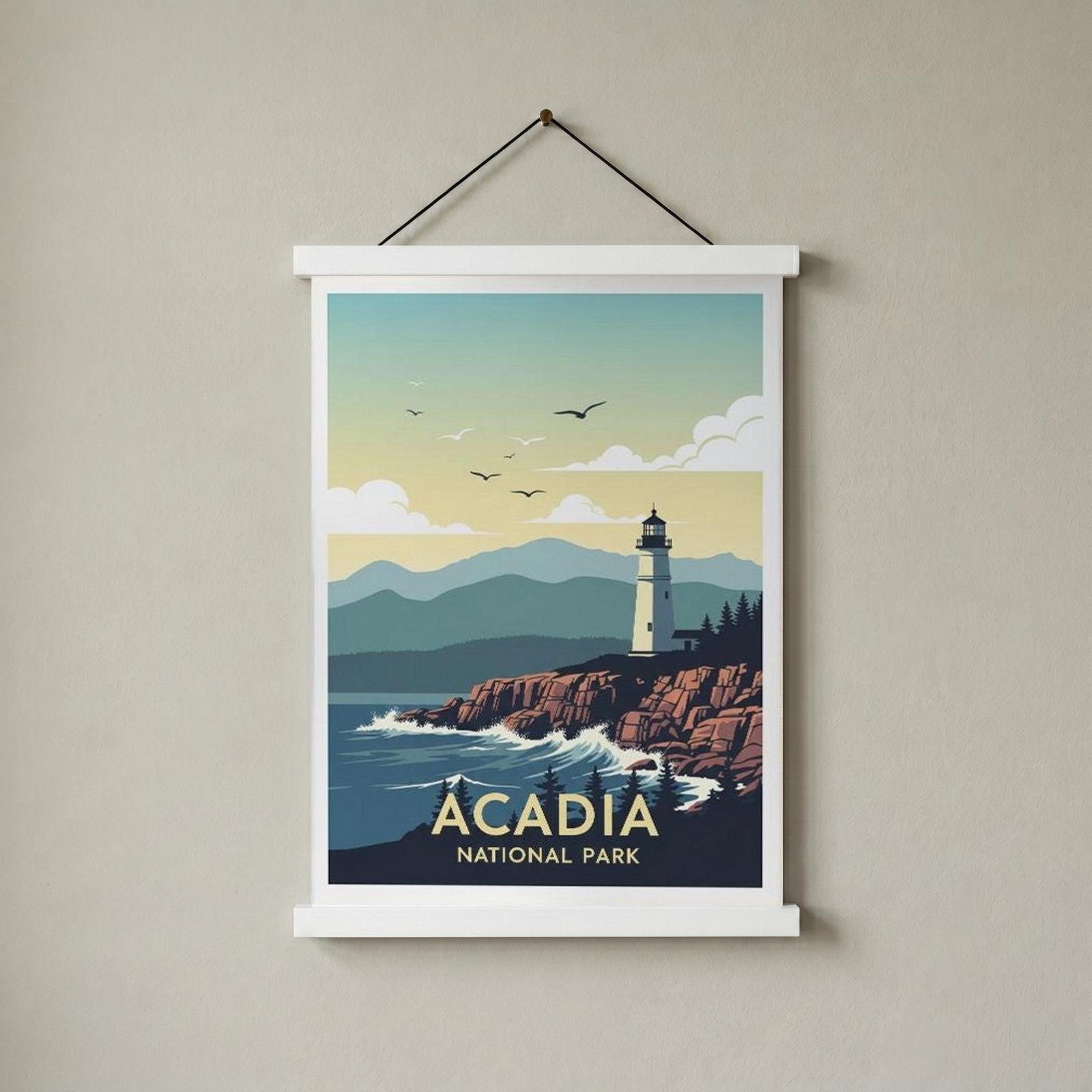 Acadia National Park Poster — Vintage Maine Lighthouse Coastal Print