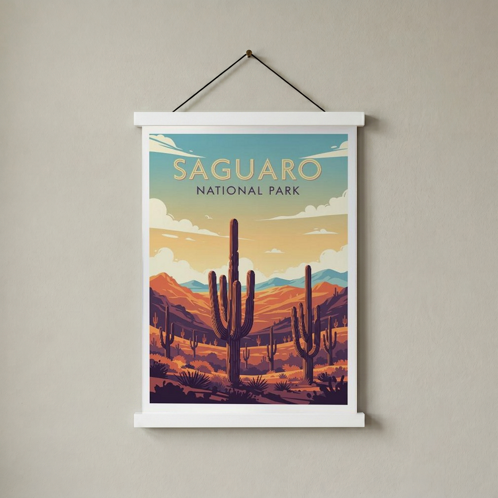 Saguaro National Park Poster — Vintage Arizona Cactus Desert Sunset Print