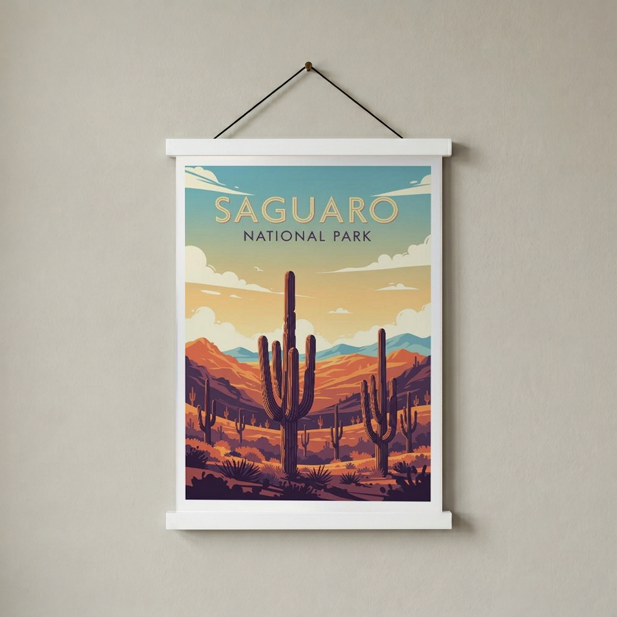 Saguaro National Park Poster — Vintage Arizona Cactus Desert Sunset Print