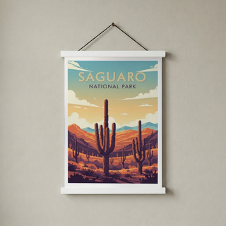 Saguaro National Park Poster — Vintage Arizona Cactus Desert Sunset Print