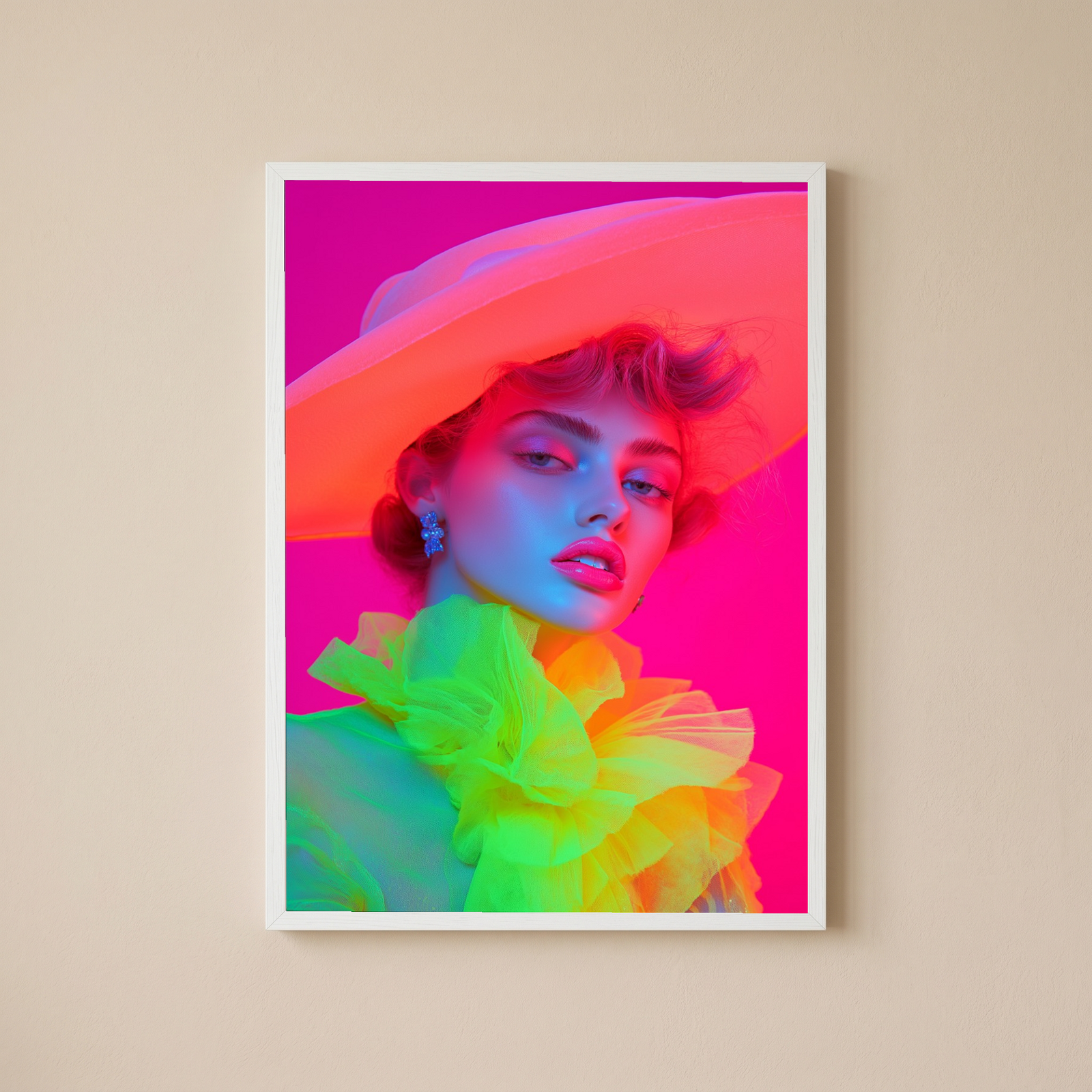 Hat and Hues Wall Art Print — Neon Pop Portrait Poster