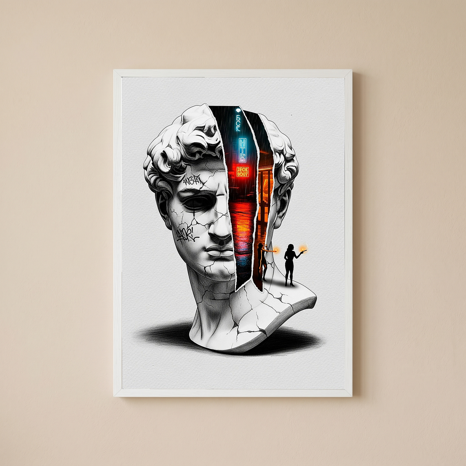 Neon Noir — Surreal David Bust Wall Art Print