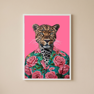 Floral Leopard Wall Art Print — Botanical Animal Poster