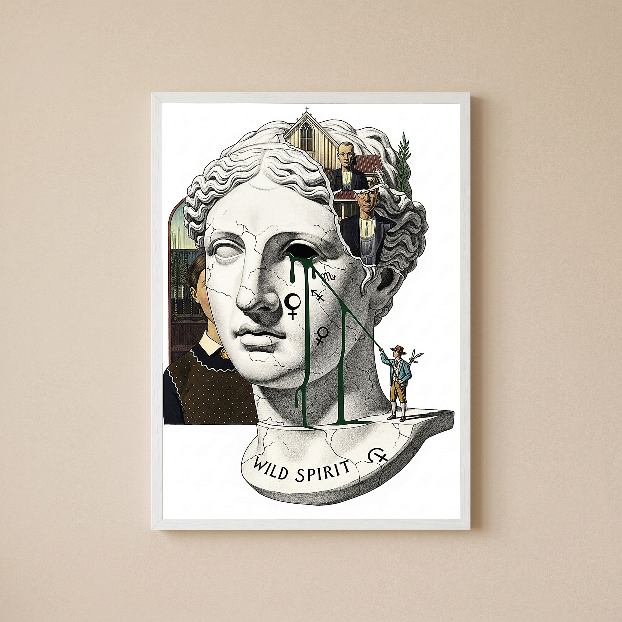 Wild Spirit American Gothic — Surreal Grant Wood Wall Art Print