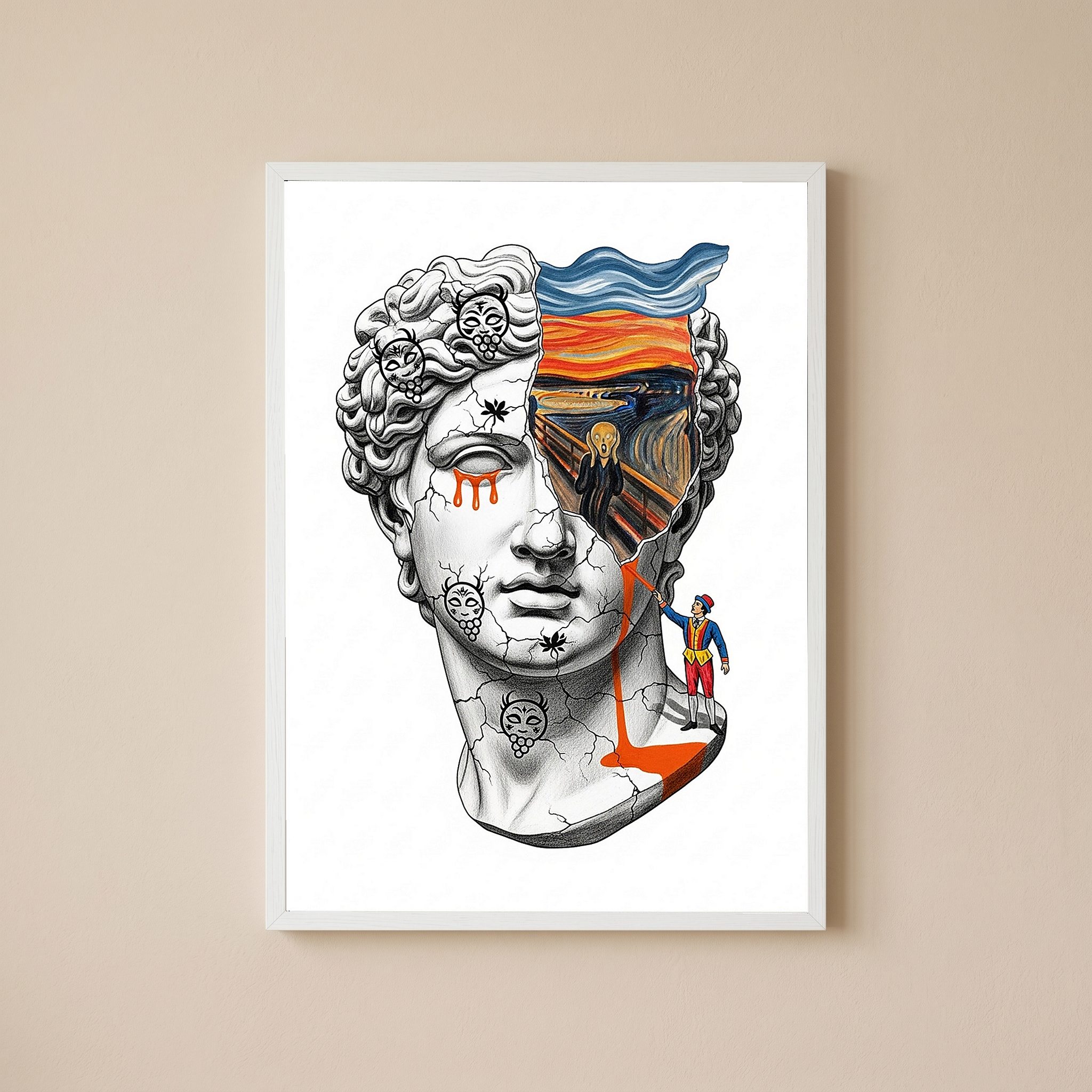 The Scream David — Surreal Renaissance Bust Wall Art Print