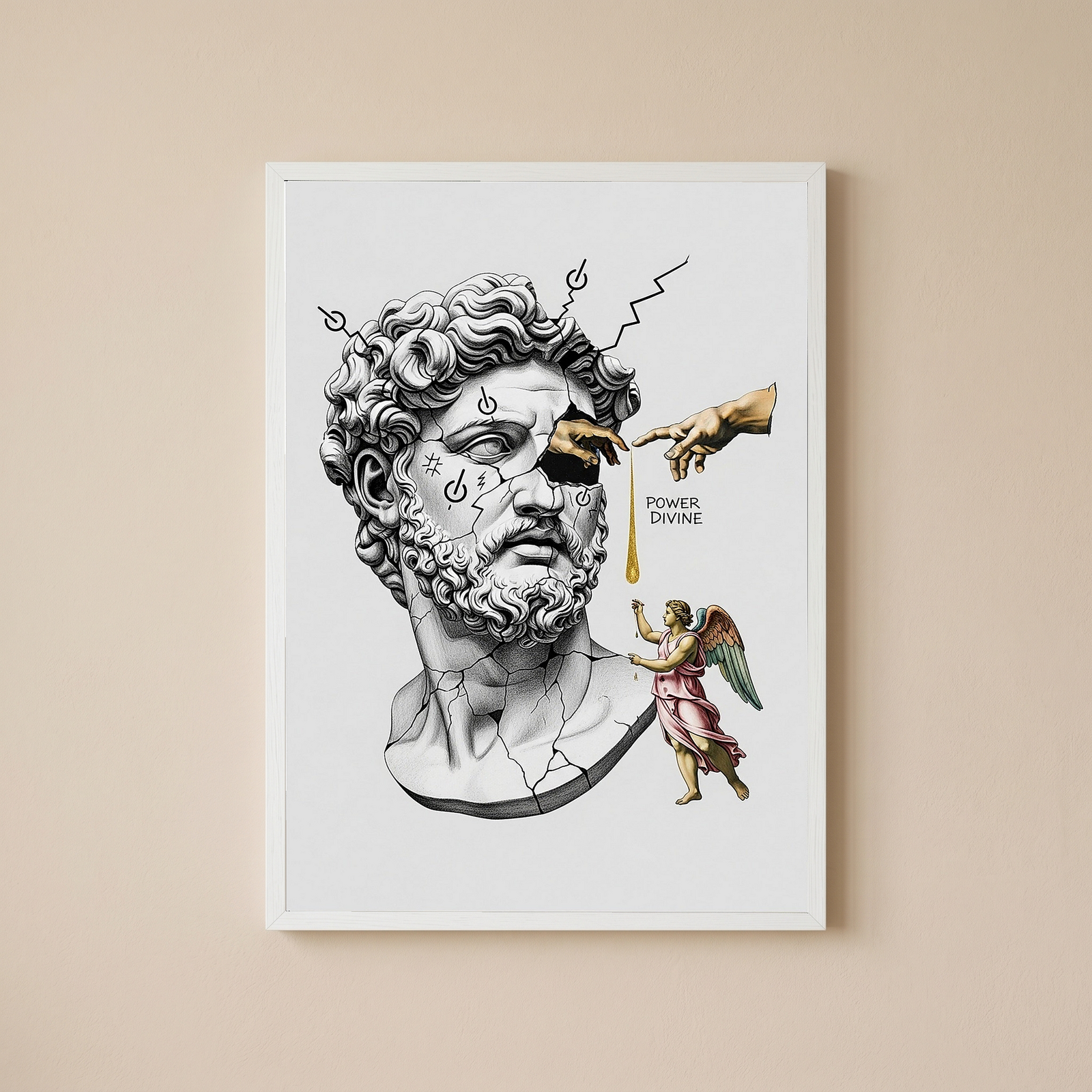 Power Divine — Zeus Meets Michelangelo's Creation of Adam Wall Art Print