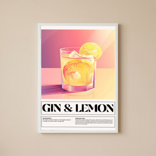 Gin & Lemon Wall Art Print — Classic Cocktail Poster