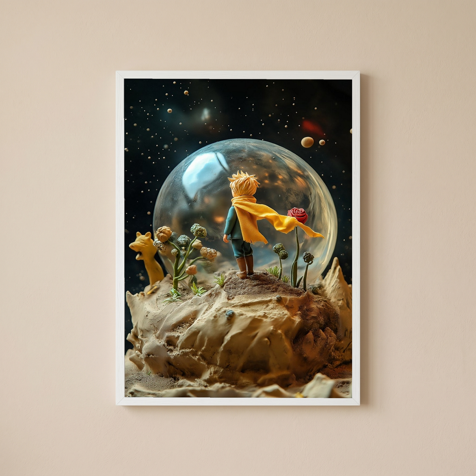 The Little Prince in a Snow Globe Wall Art Print — Saint-Exupéry Tribute Poster