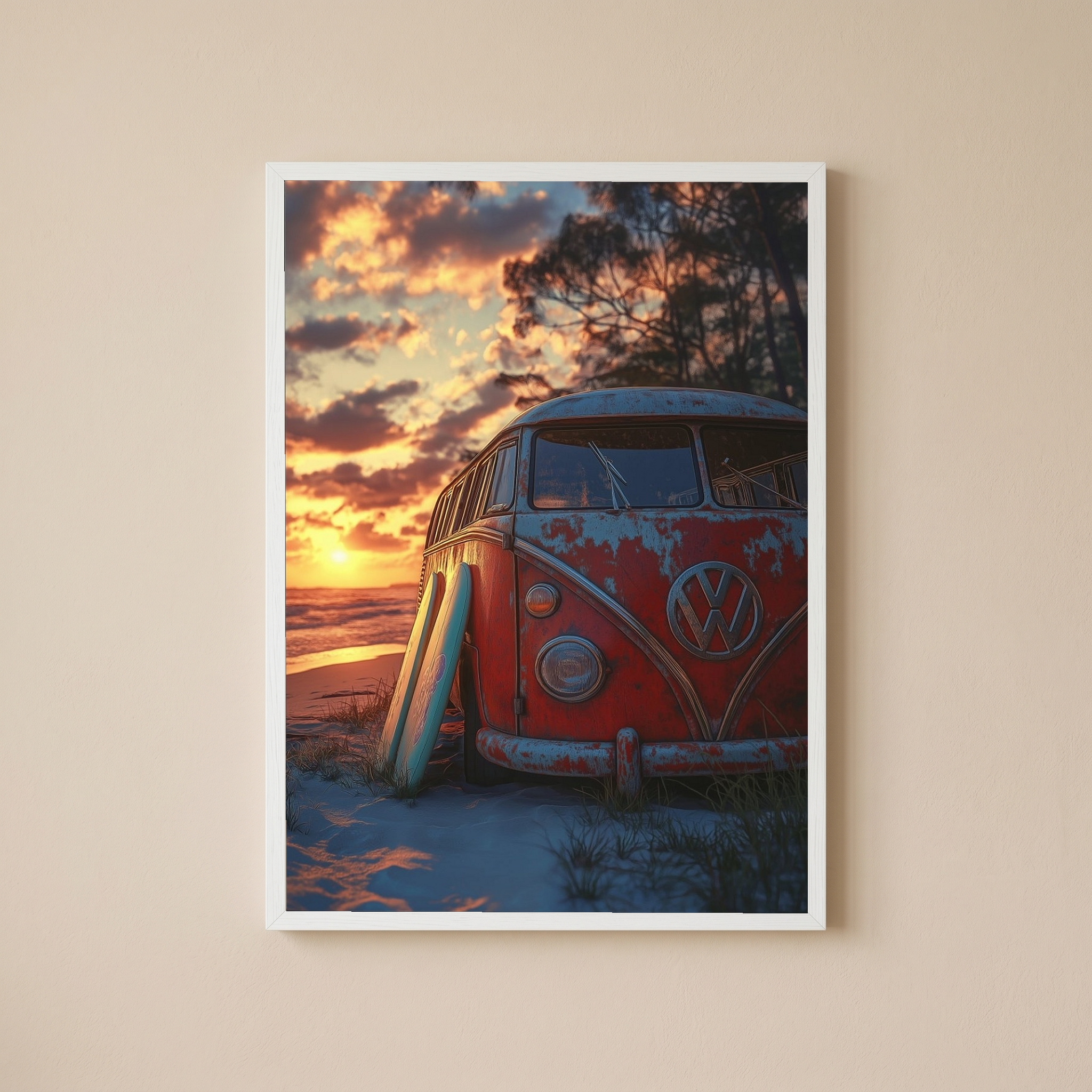 Van in Time Wall Art Print — Vintage Camper Van Travel Poster