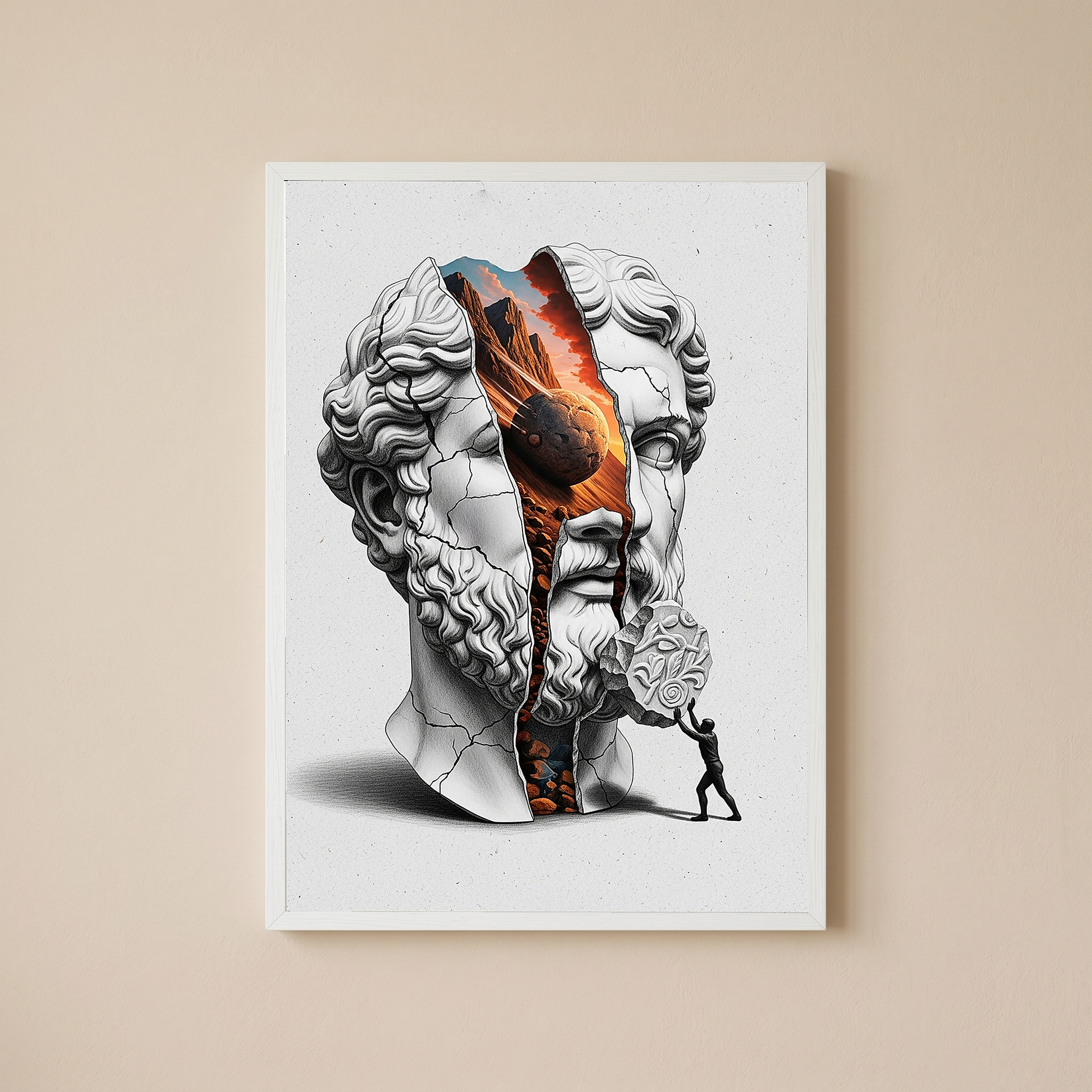 Sisyphus Eternal Struggle — Surreal Heracles Bust Wall Art Print