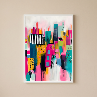 Neon Cityscape Wall Art Print — Urban Skyline Poster