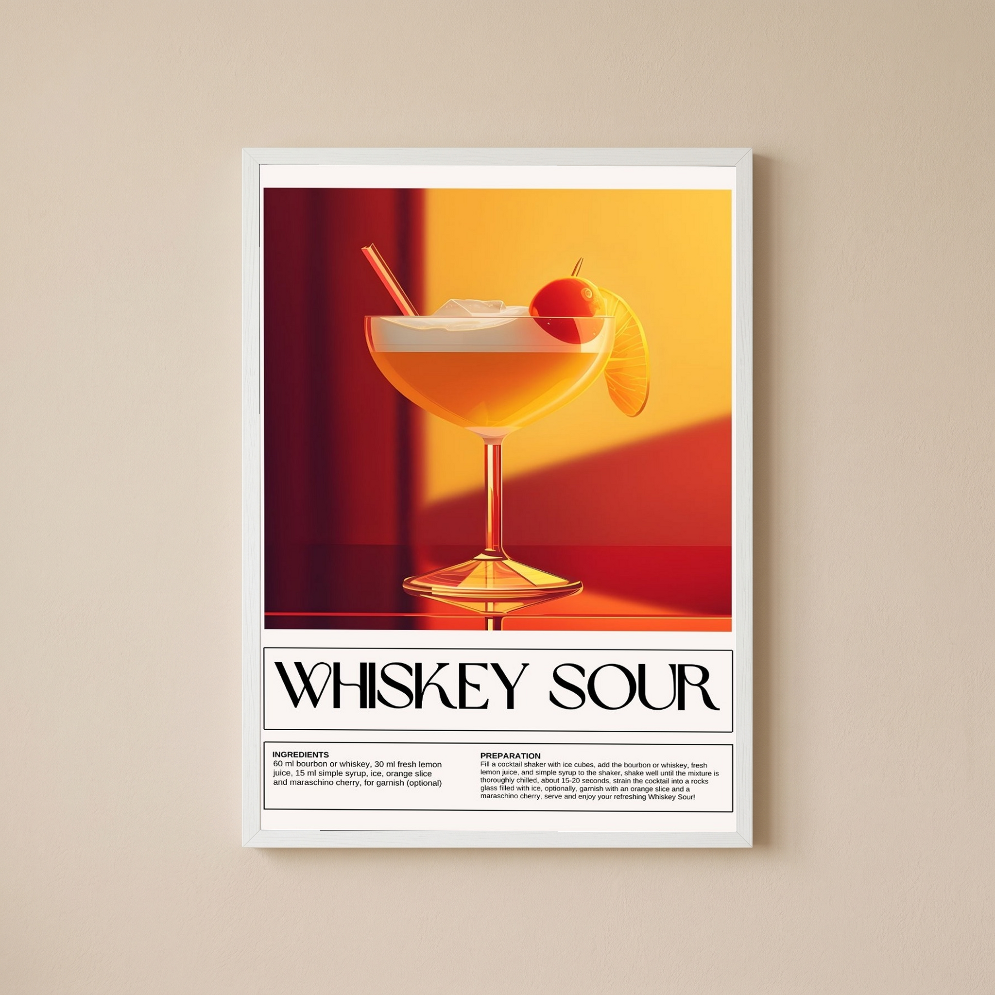 Whiskey Sour Wall Art Print — Classic Bourbon Cocktail Poster