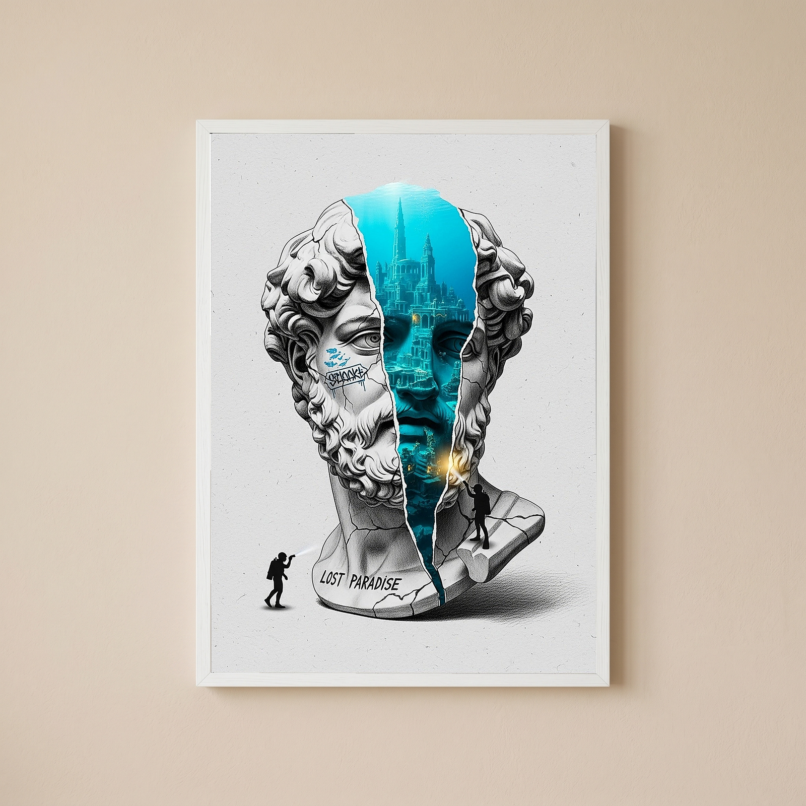 Lost Paradise Atlantis — Surreal Poseidon Bust Wall Art Print