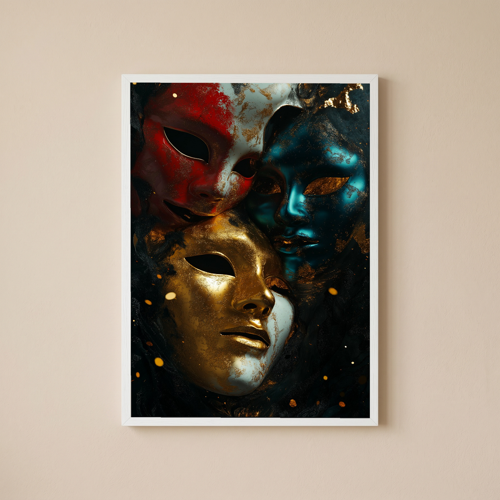 Chromatic Masks Wall Art Print — Mystical Three Masks Poster