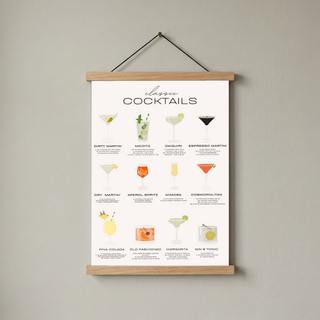 Classic Cocktails Wall Art Print — Vintage Bar Menu Poster